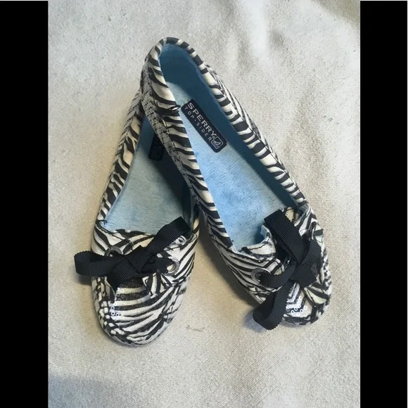 Sperry Black and White Zebra-Print Slip-On Loafers with Gold Anchor Sperry zebra loafer. - Gem main image 3